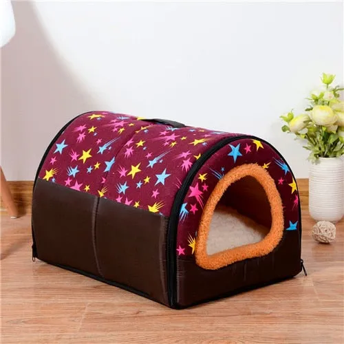 Foldable Warm Soft Cat Cave Cat Bed With Removable Mat