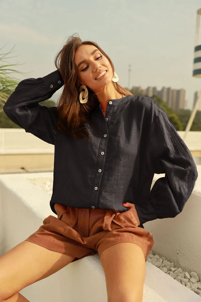 Frieeah Stand Collar Loose Fit Shirt