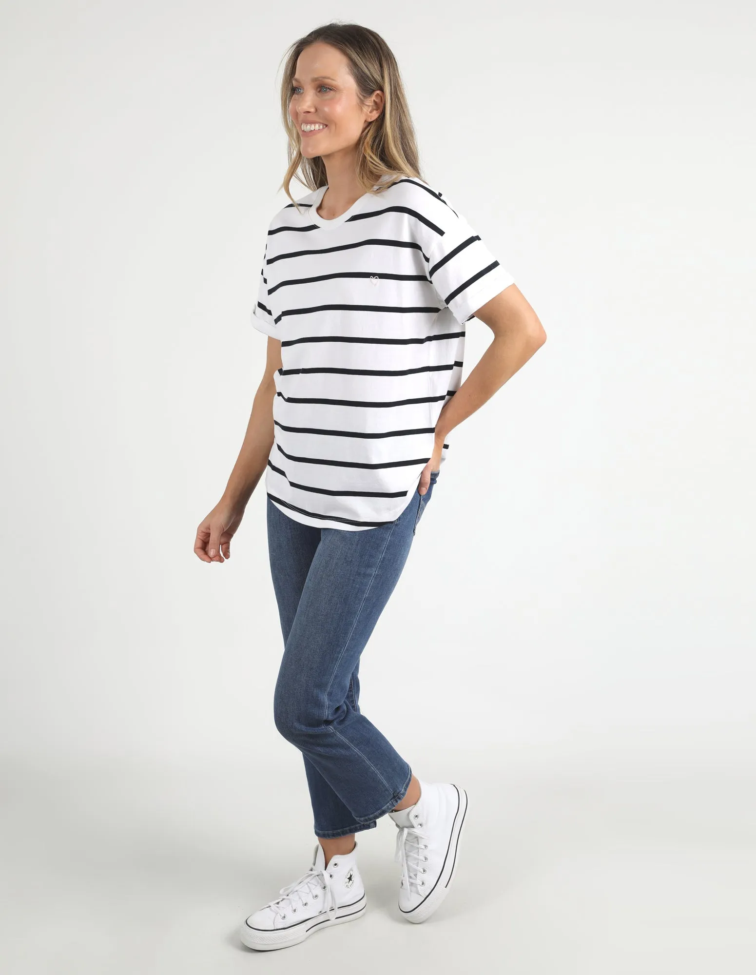 Halli Short Sleeve Tee Stripe White/Navy Stripe