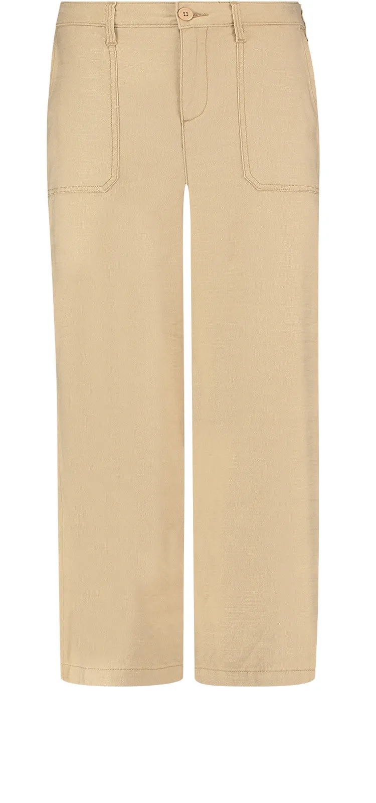 High Waisted Wide Leg Ankle Trouser Zand Stretch Linnen | Warm Sand