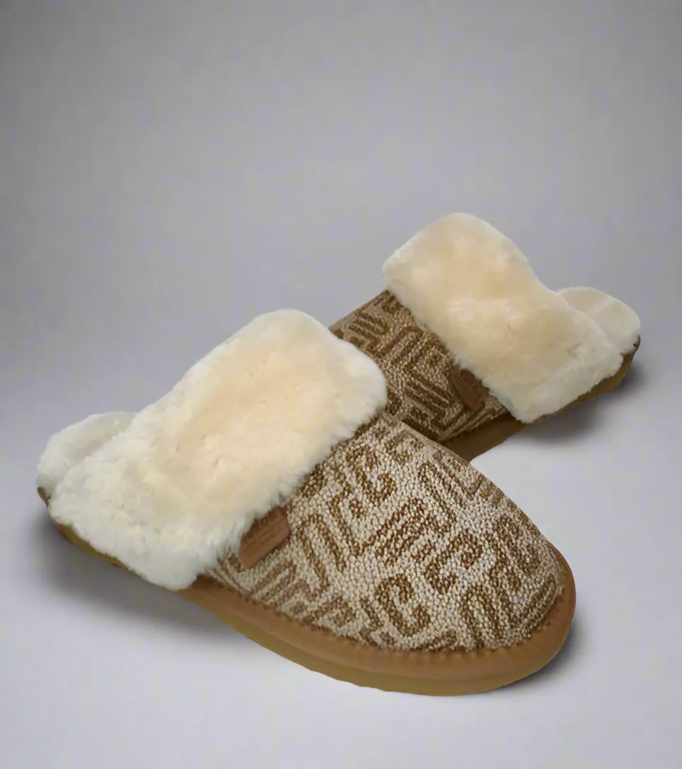 Ladies Yukon Bedroom Sliders Ice Print Leather Shearling Albert Warm Mules