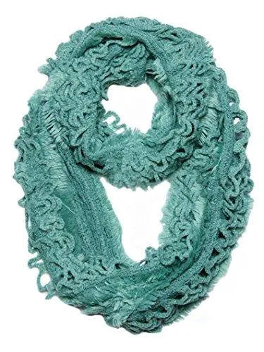 Light Teal Peach Couture Super Warm Ultra Thick Plush Stretchy Ruffled Infinity Loop Scarf