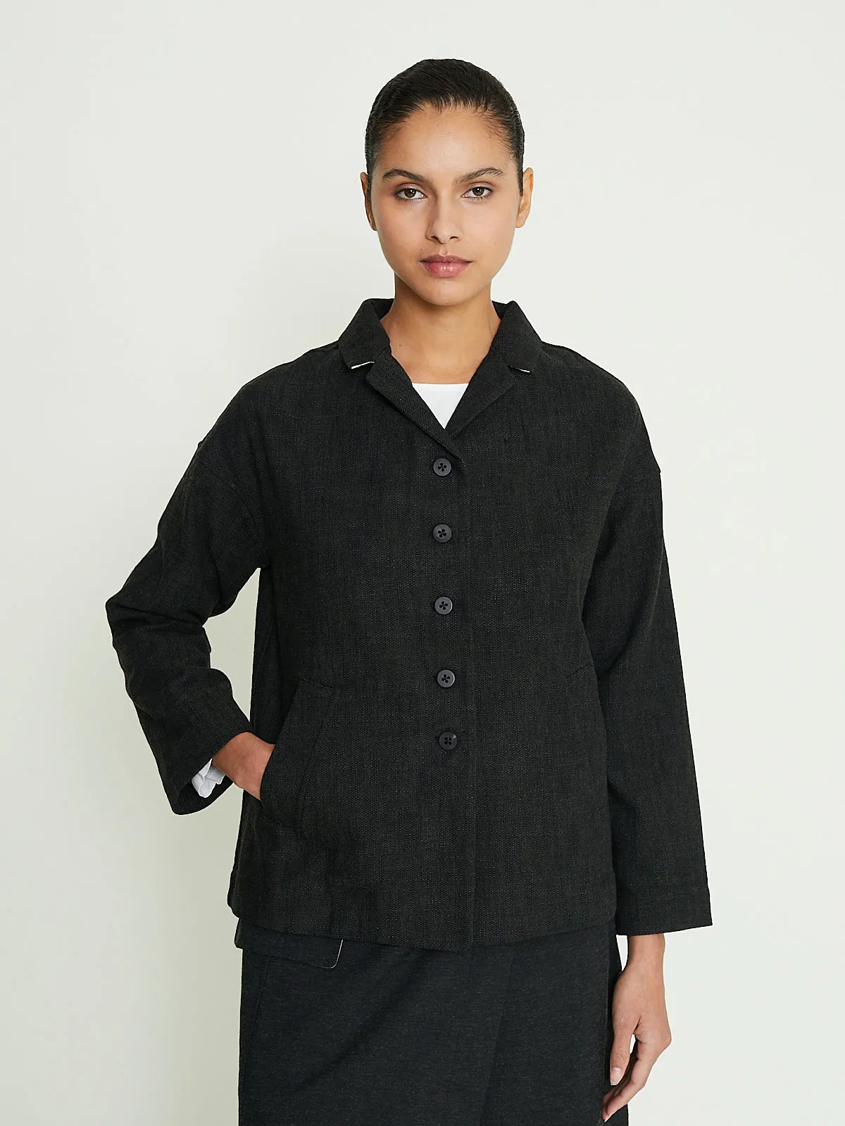 Loose Blazer Herringbone CW in Black