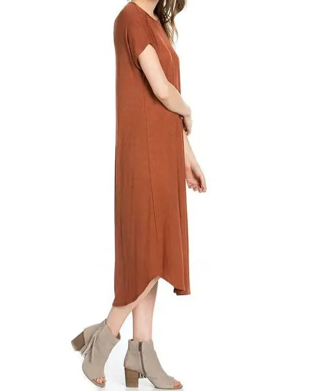 Loose Fit Crew Neck Midi Dress