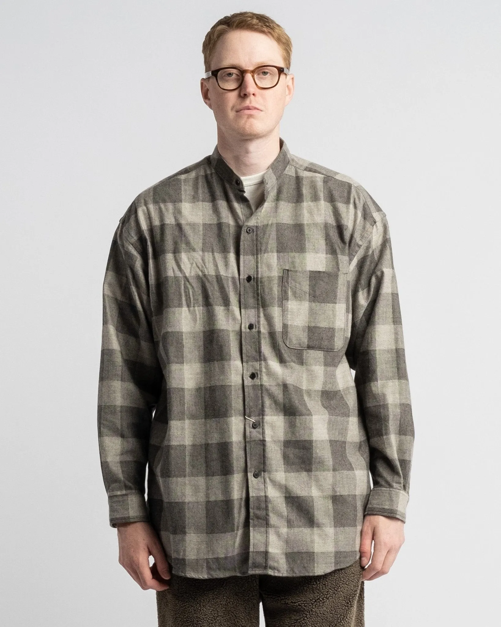 Loose Fit Stand Collar Shirt Grey Check 160