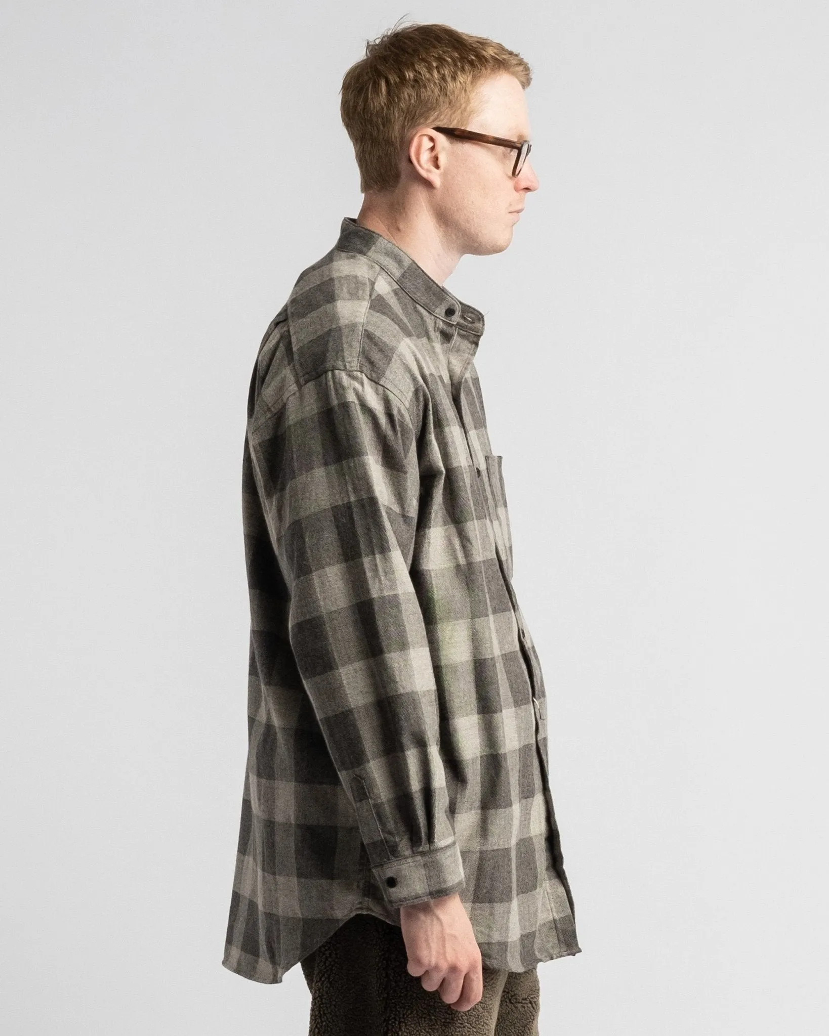 Loose Fit Stand Collar Shirt Grey Check 160