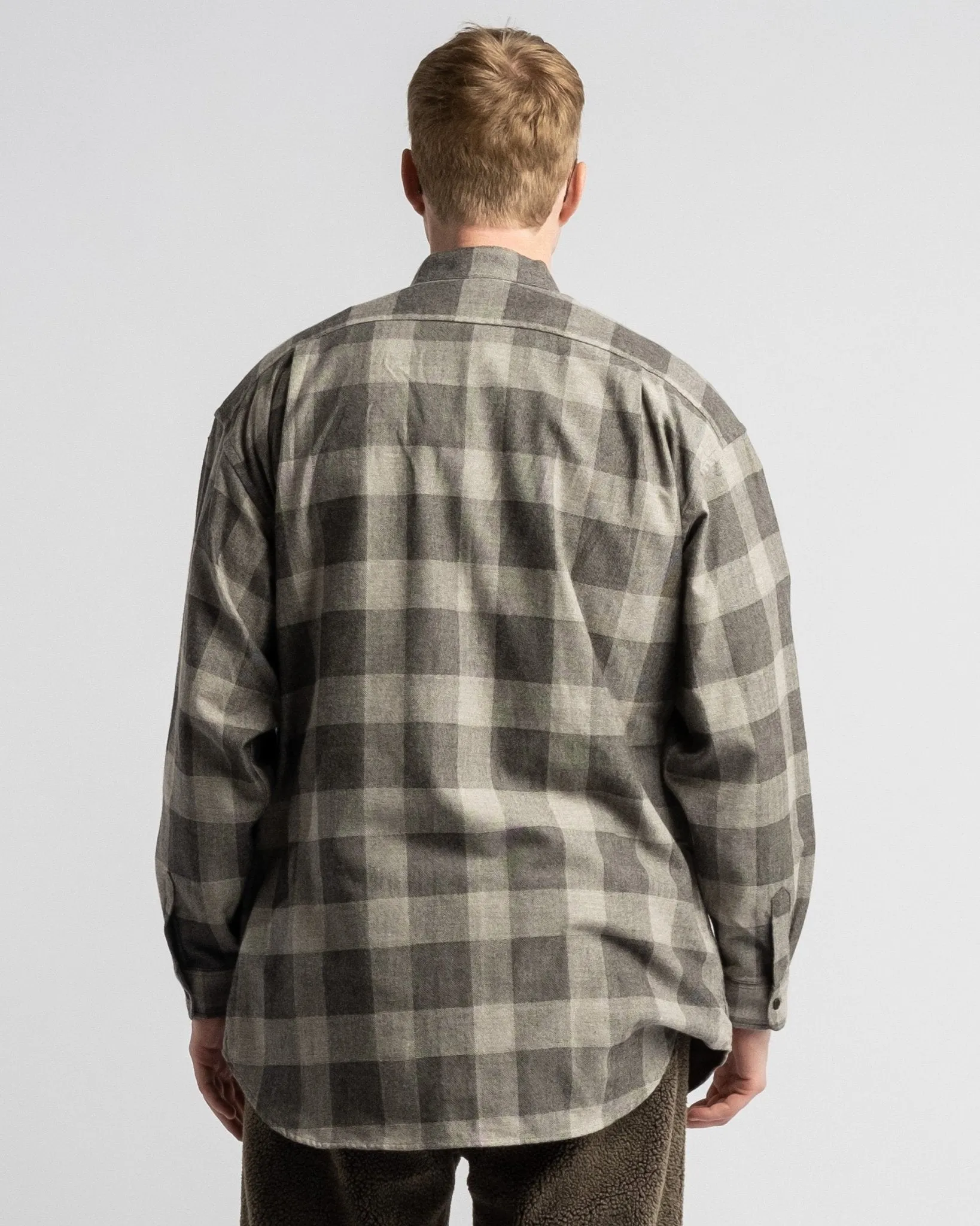 Loose Fit Stand Collar Shirt Grey Check 160