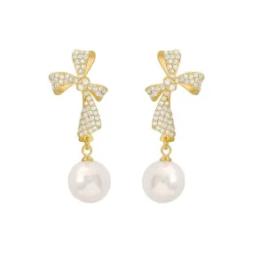 Luxury Charm Bows Pearl Dangle Earrings