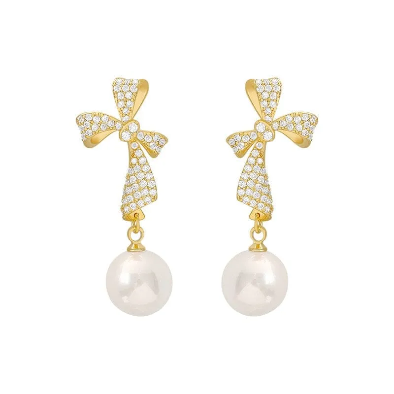 Luxury Charm Bows Pearl Dangle Earrings