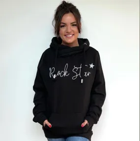 Luxury Cowl Neck Rock Star Hoodie - Black