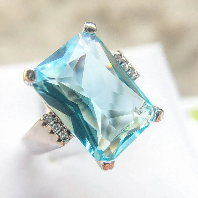 Luxury Created Aquamarine Gemstone Ring