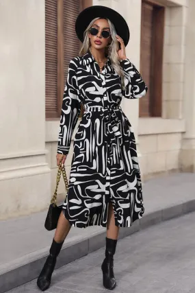 Luxury Tie Waist Collared Shirt Dress