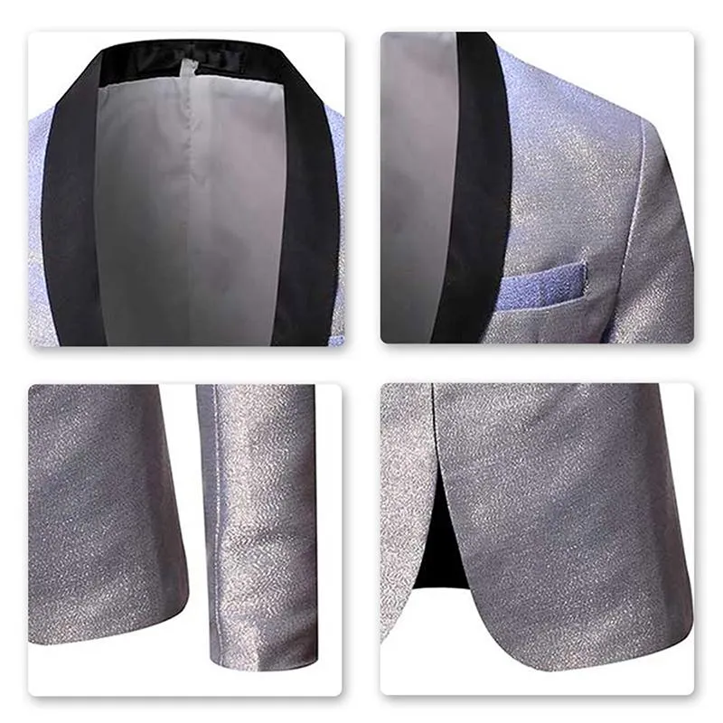 Magic Silver Tuxedo Jacket Luxury Prom Blazer