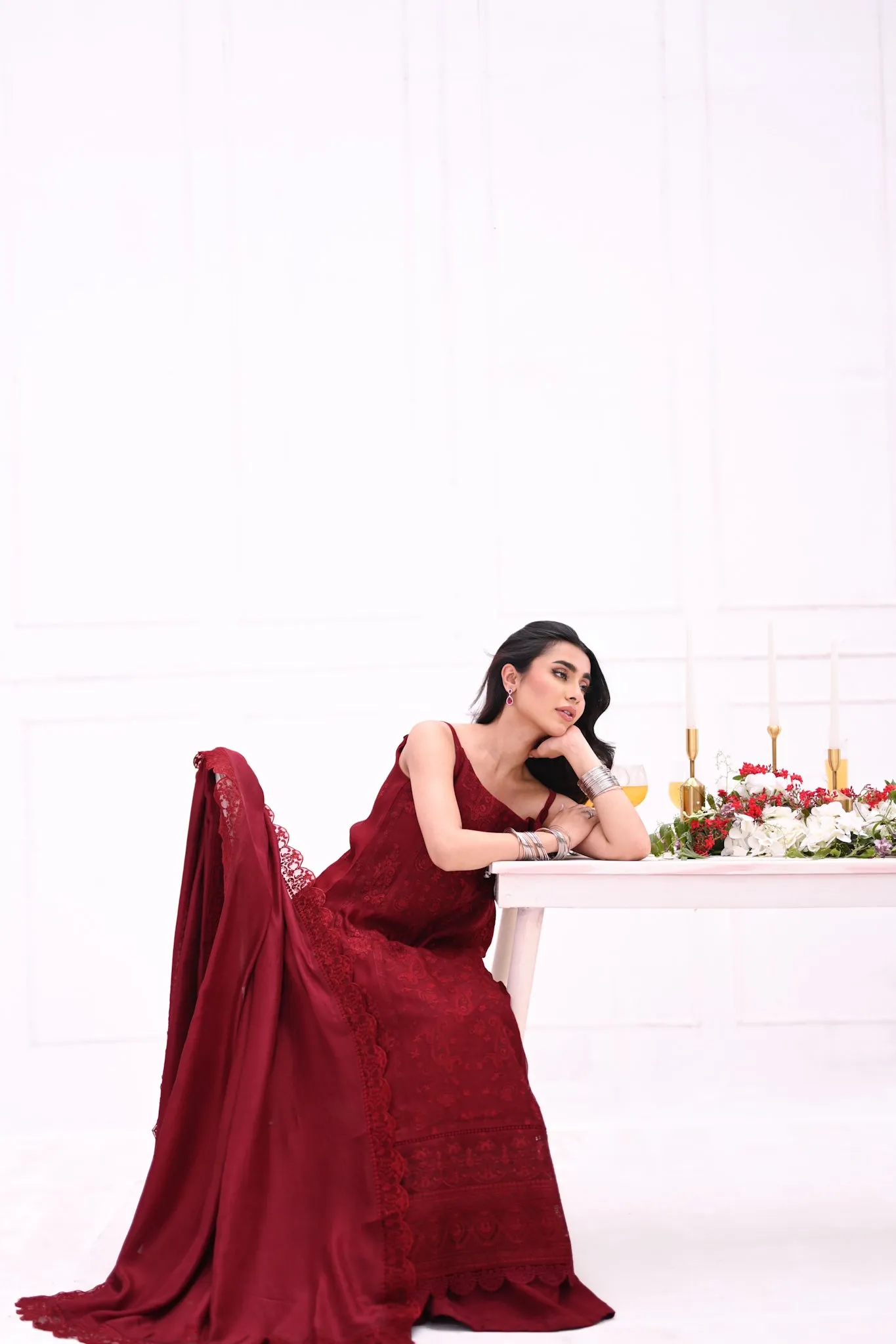 MAROON LUXURY COTTON NET NEL-23614