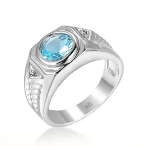 Men Vintage Luxury Aquamarine Ring