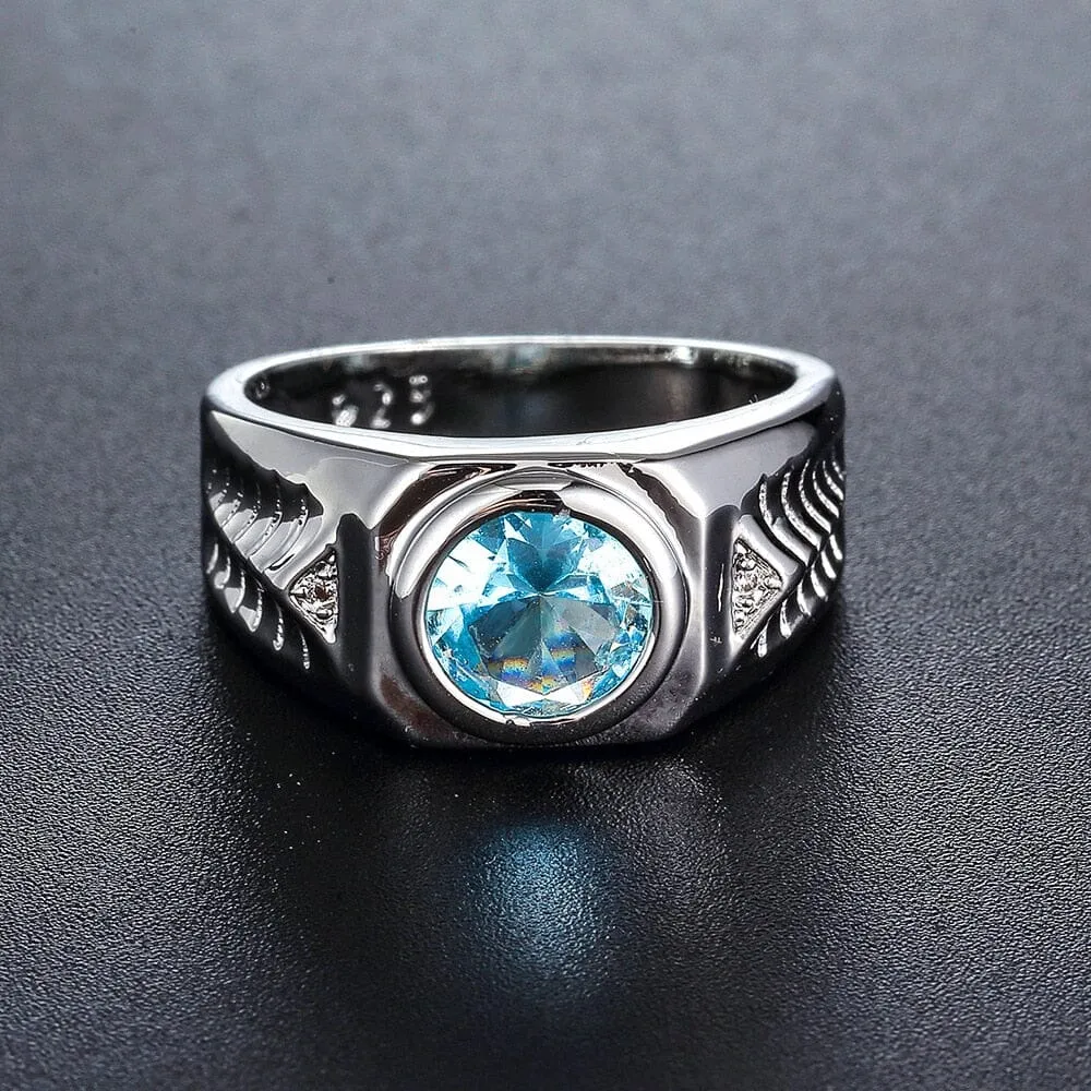 Men Vintage Luxury Aquamarine Ring