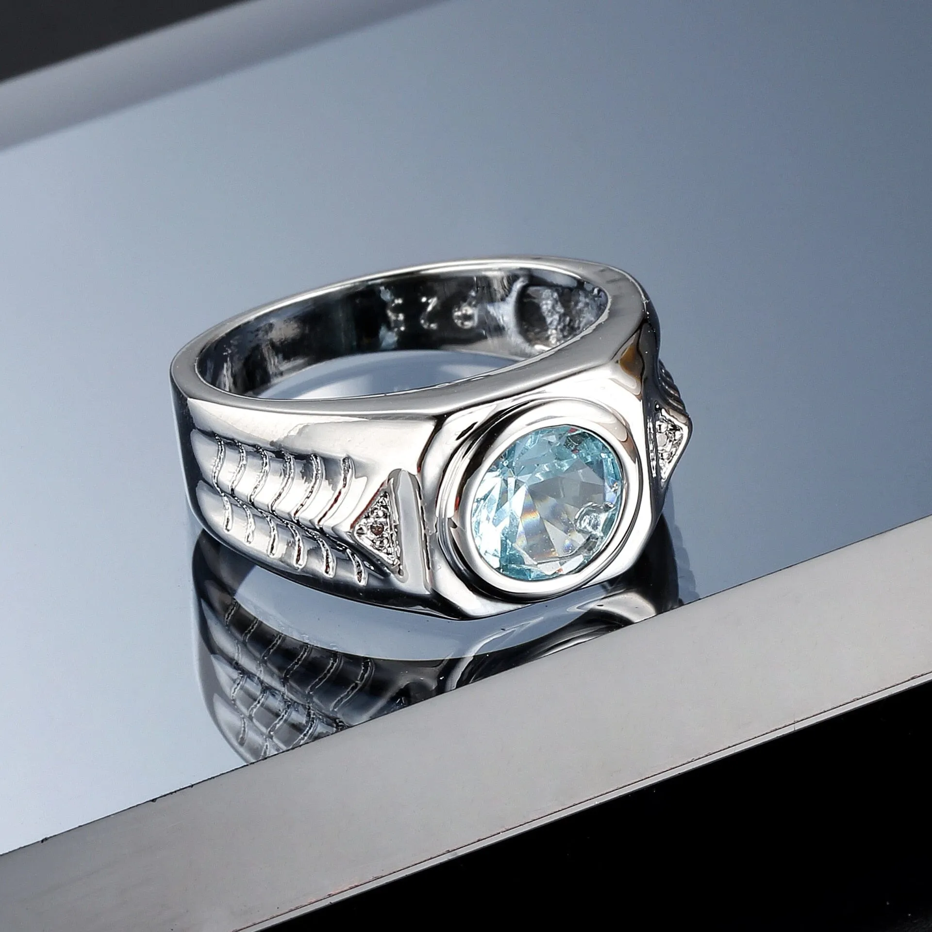 Men Vintage Luxury Aquamarine Ring