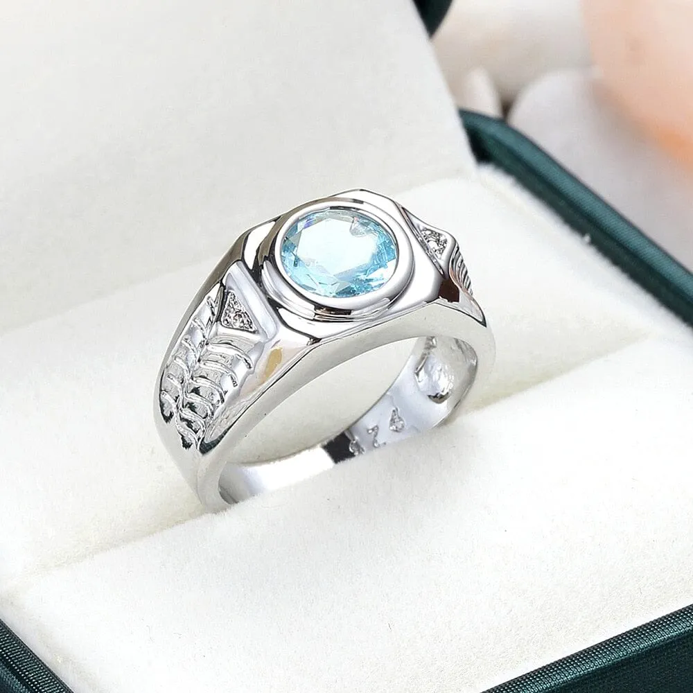 Men Vintage Luxury Aquamarine Ring