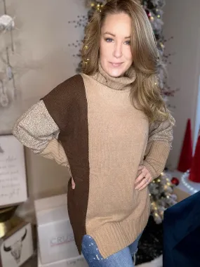 Mocha ColorBlock Turtleneck Sweater