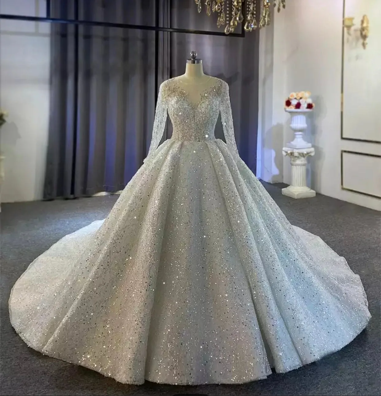 Sure! The optimized title for this e-commerce product could be Exquisite New Full Beaded Luxury Wedding Gown.