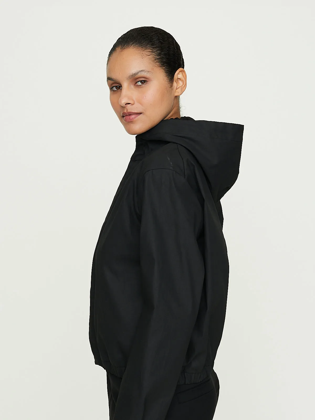 No. 281 Coated Cotton Twill Hooded Jacket in Black