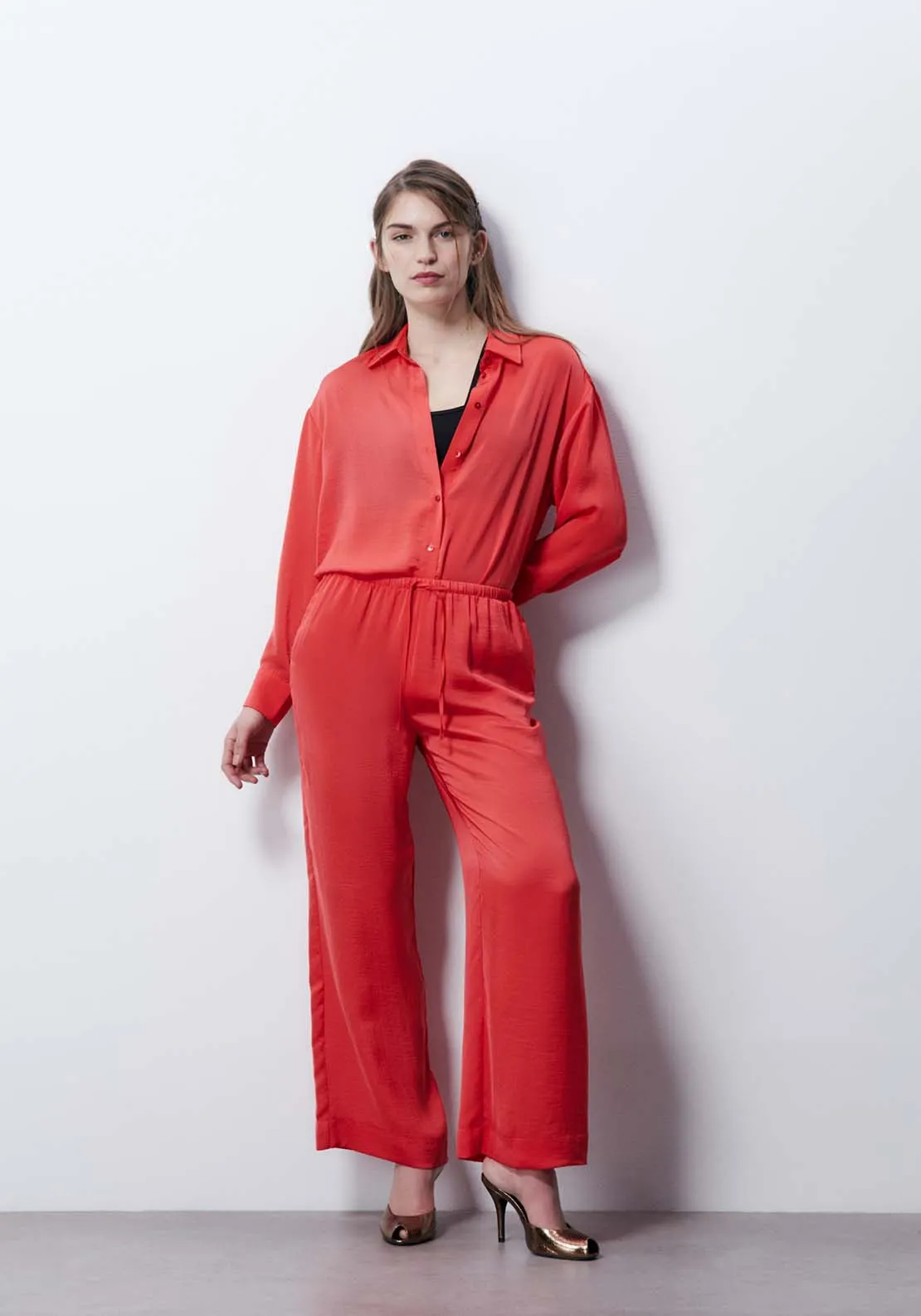 Oversized Satin Shirt - Red