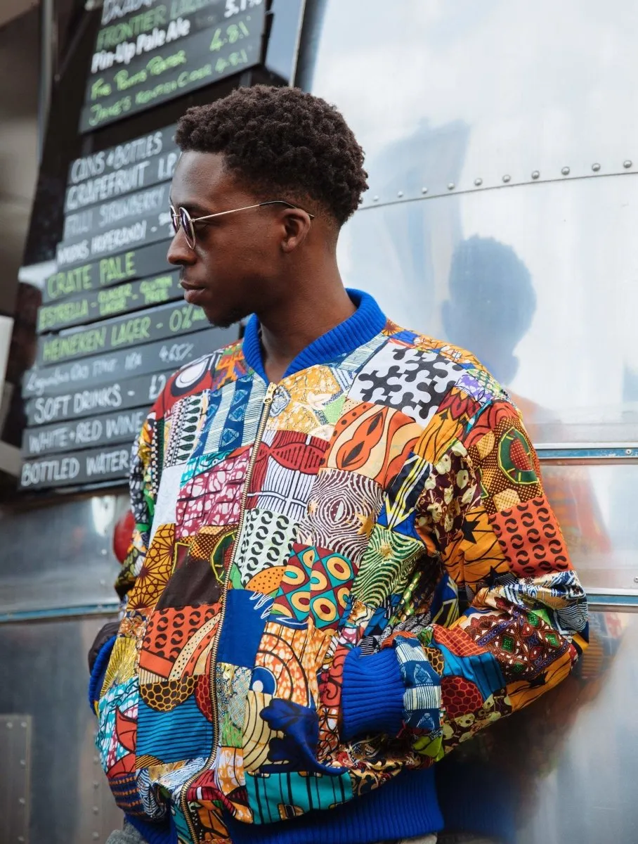 Festival-Inspired Patchwork Bomber Jacket