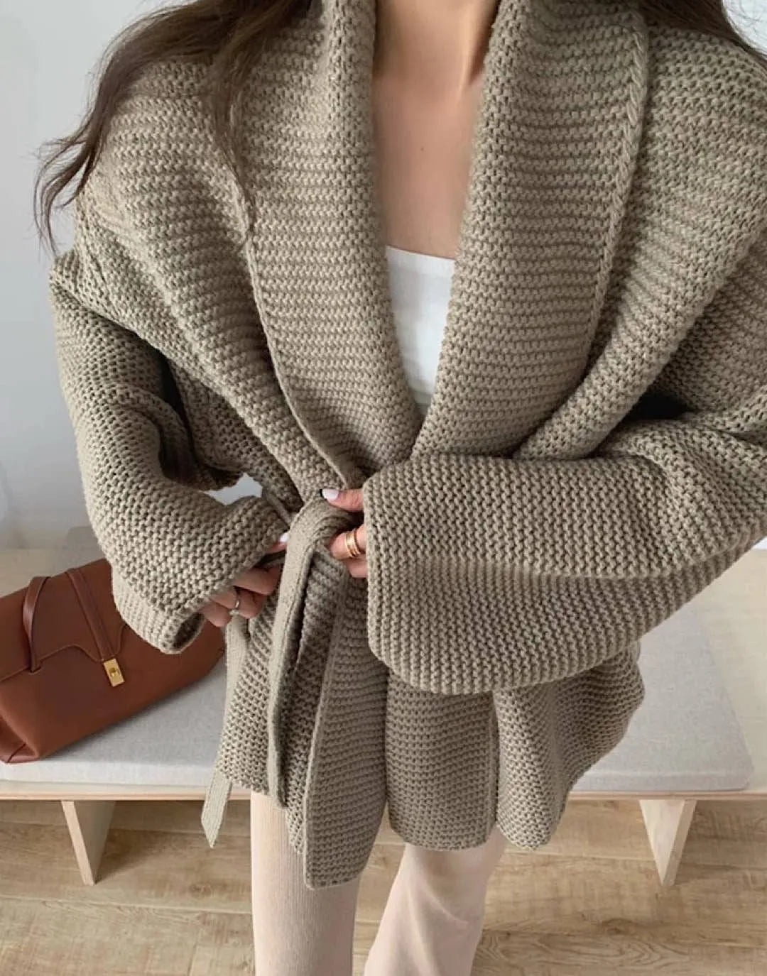 Plain Knit Loose Open Cardigan