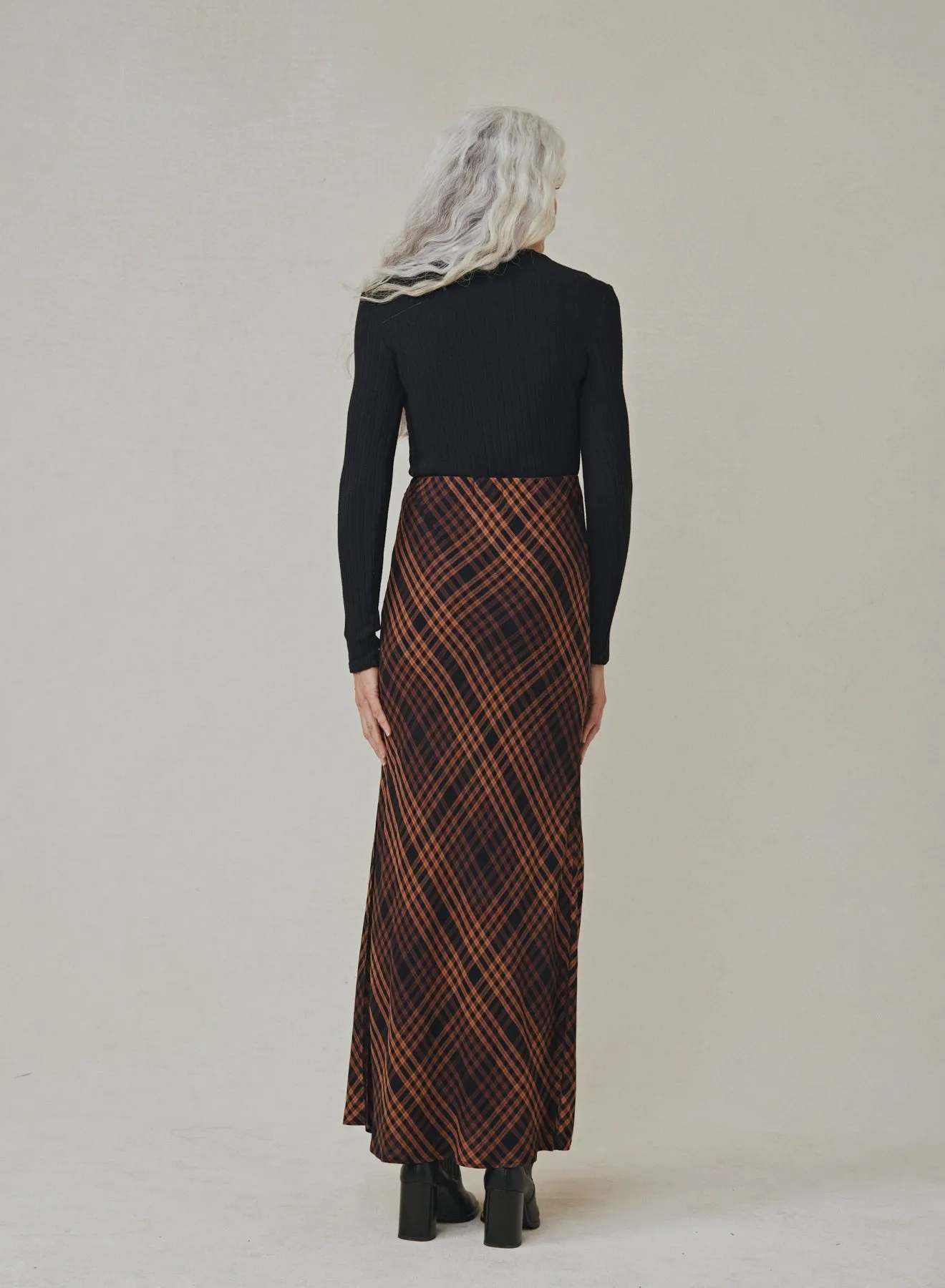 Side Slit Bias Maxi Skirt - Autumn Ember Plaid