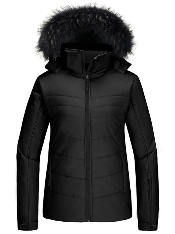 Skieer Women's Ski Jacket Waterproof Warm Puffer Jacket Thick Hooded Winter Coat