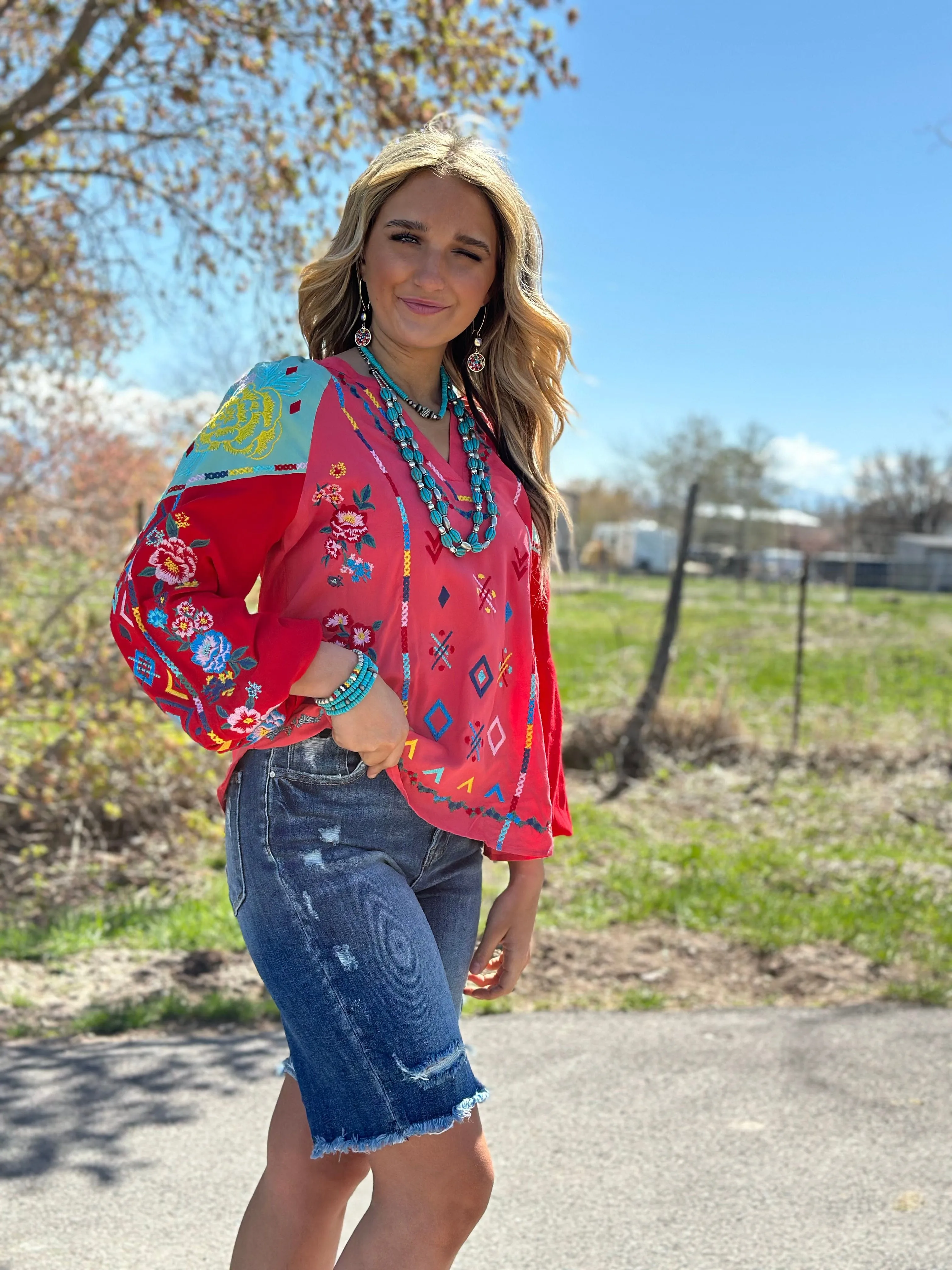 The Fall Let’s  Fiesta Embroidered Top