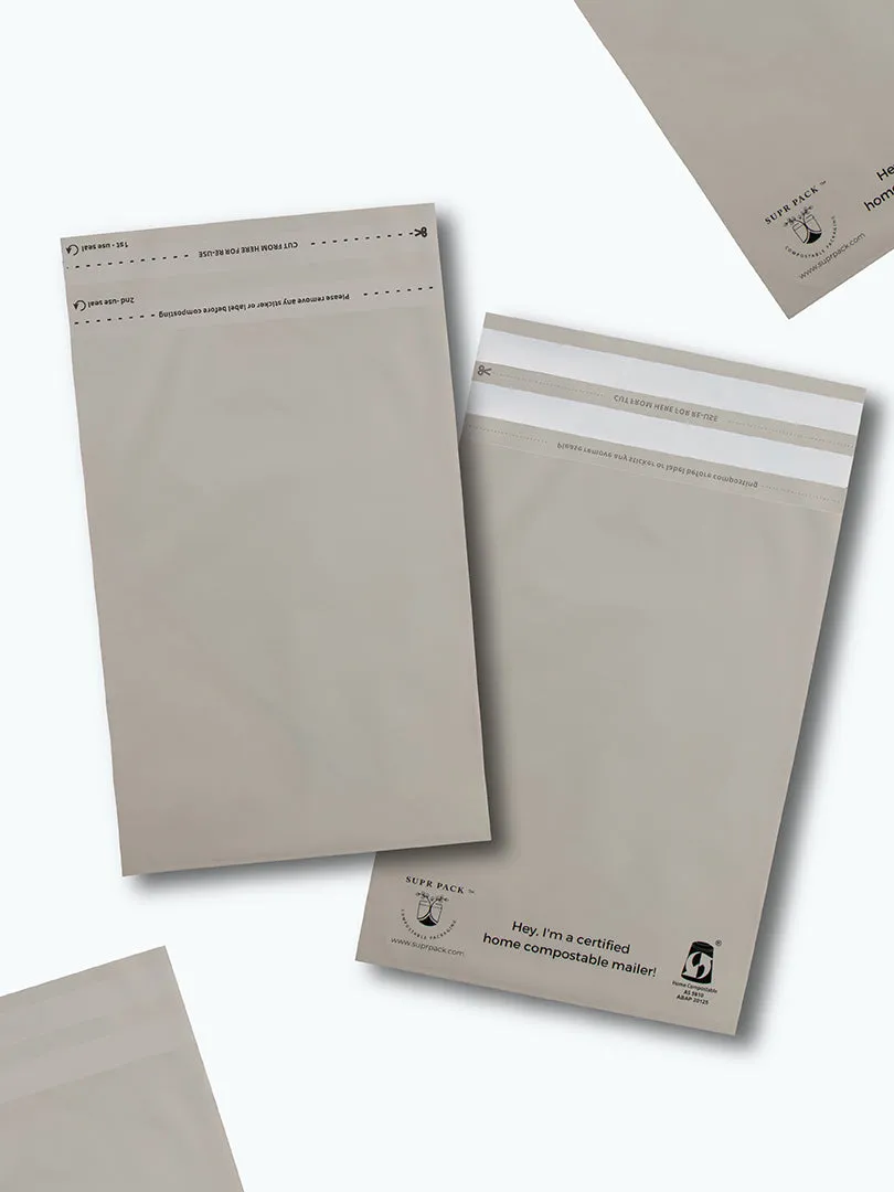 Warm Grey Home Compostable Mailers For Sustainable Packaging - MOQ 100