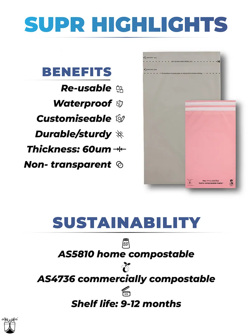 Warm Grey Home Compostable Mailers For Sustainable Packaging - MOQ 100