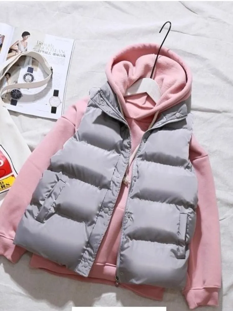 Women Winter Warm Cotton Padded Puffer Vests Sleeveless Parkas Jacket