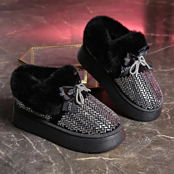 Women's Bow Rhinestone Warm Short Snow Boots 27047084S