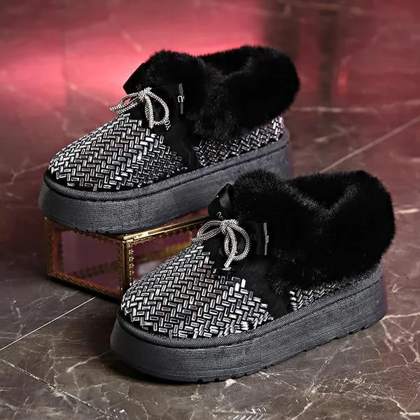 Women's Bow Rhinestone Warm Short Snow Boots 27047084S