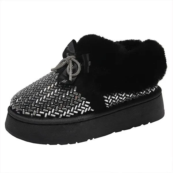 Women's Bow Rhinestone Warm Short Snow Boots 27047084S