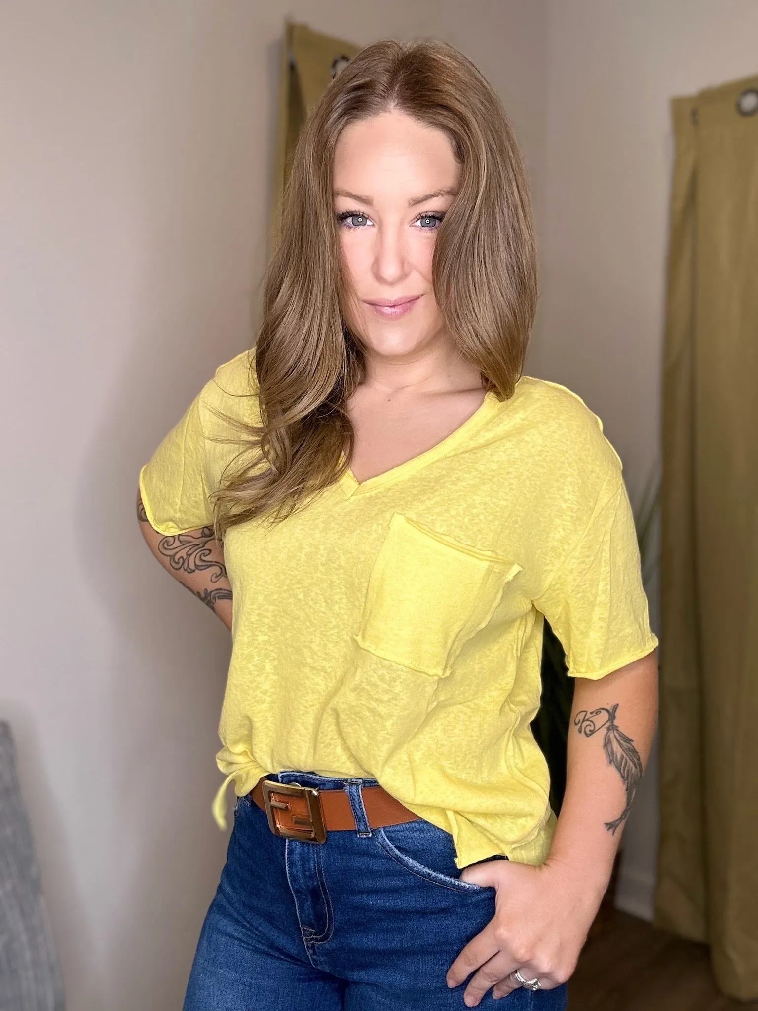 Yellow Loose Fit Pocket Tee