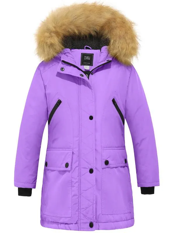 ZSHOW Girls Insulated Long Puffer Jacket with Hood - Warm Winter Parka Coat