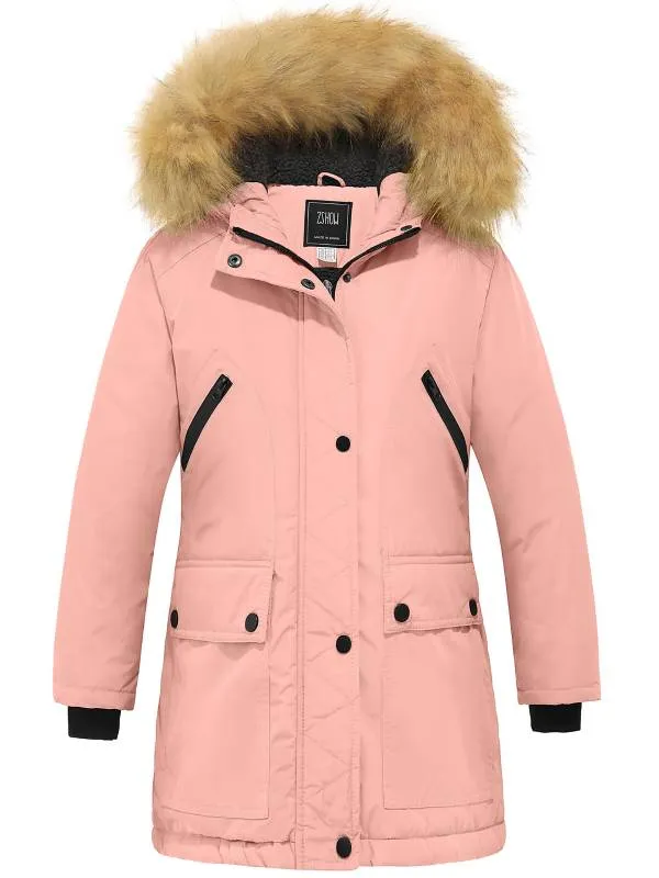 ZSHOW Girls Insulated Long Puffer Jacket with Hood - Warm Winter Parka Coat