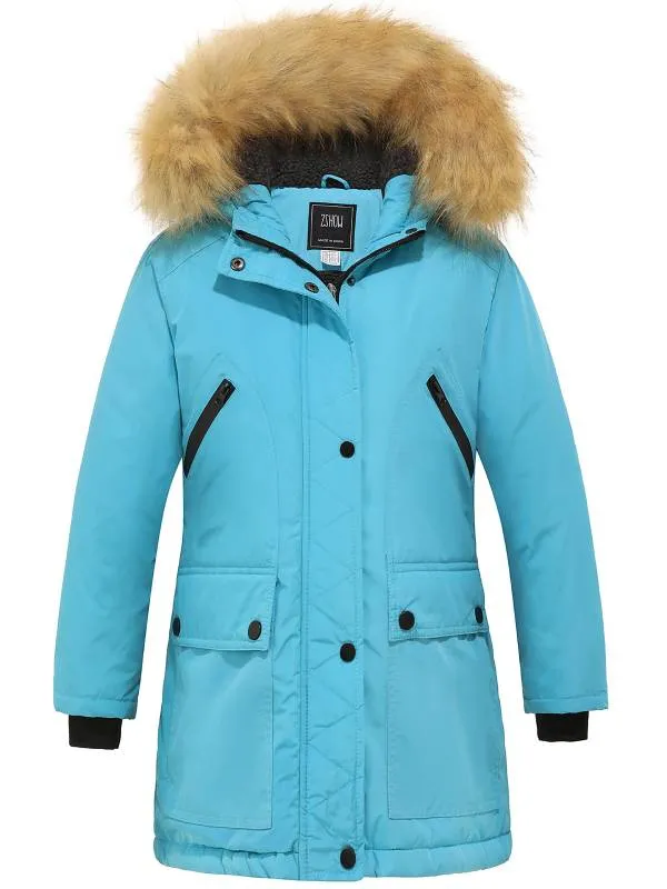 ZSHOW Girls Insulated Long Puffer Jacket with Hood - Warm Winter Parka Coat