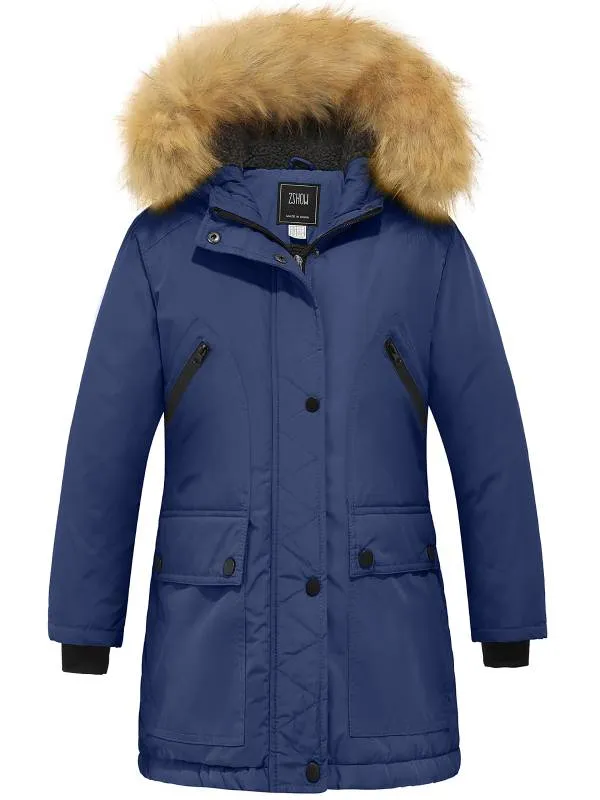 ZSHOW Girls Insulated Long Puffer Jacket with Hood - Warm Winter Parka Coat